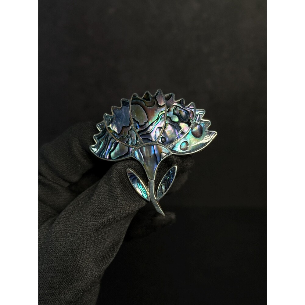 Taxco TR-18 Sterling Silver Abalone Flower Brooch Pendant